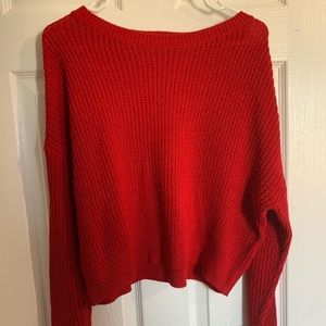 Red scoop neck sweater